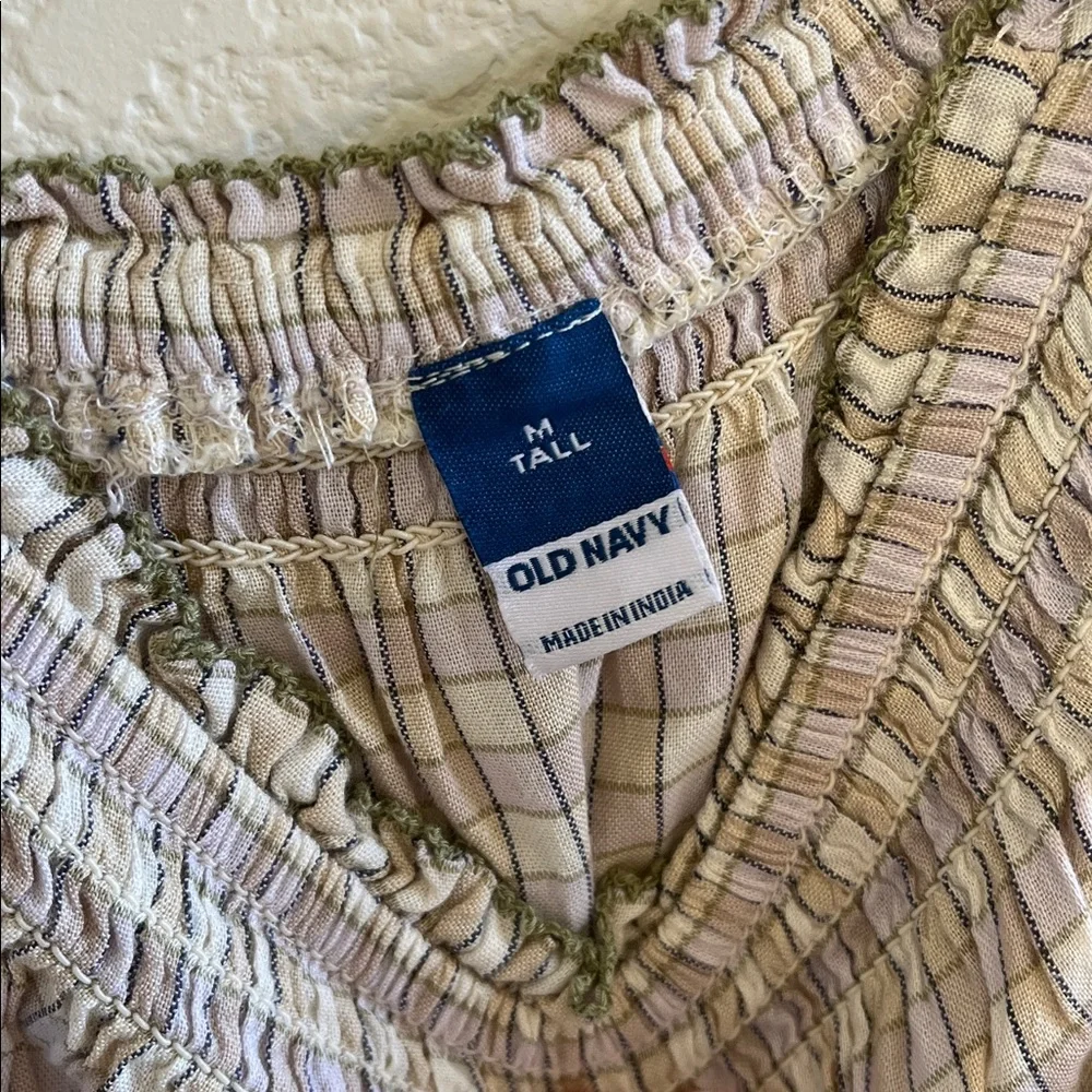 Old Navy Cream Plaid Square-Neck Midi Dress with Puff Sleeves - Picture 2 of 6